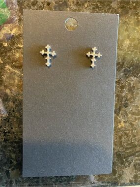Silver Cubic Zirconia Cross Stud Earrings - Women Jewelry